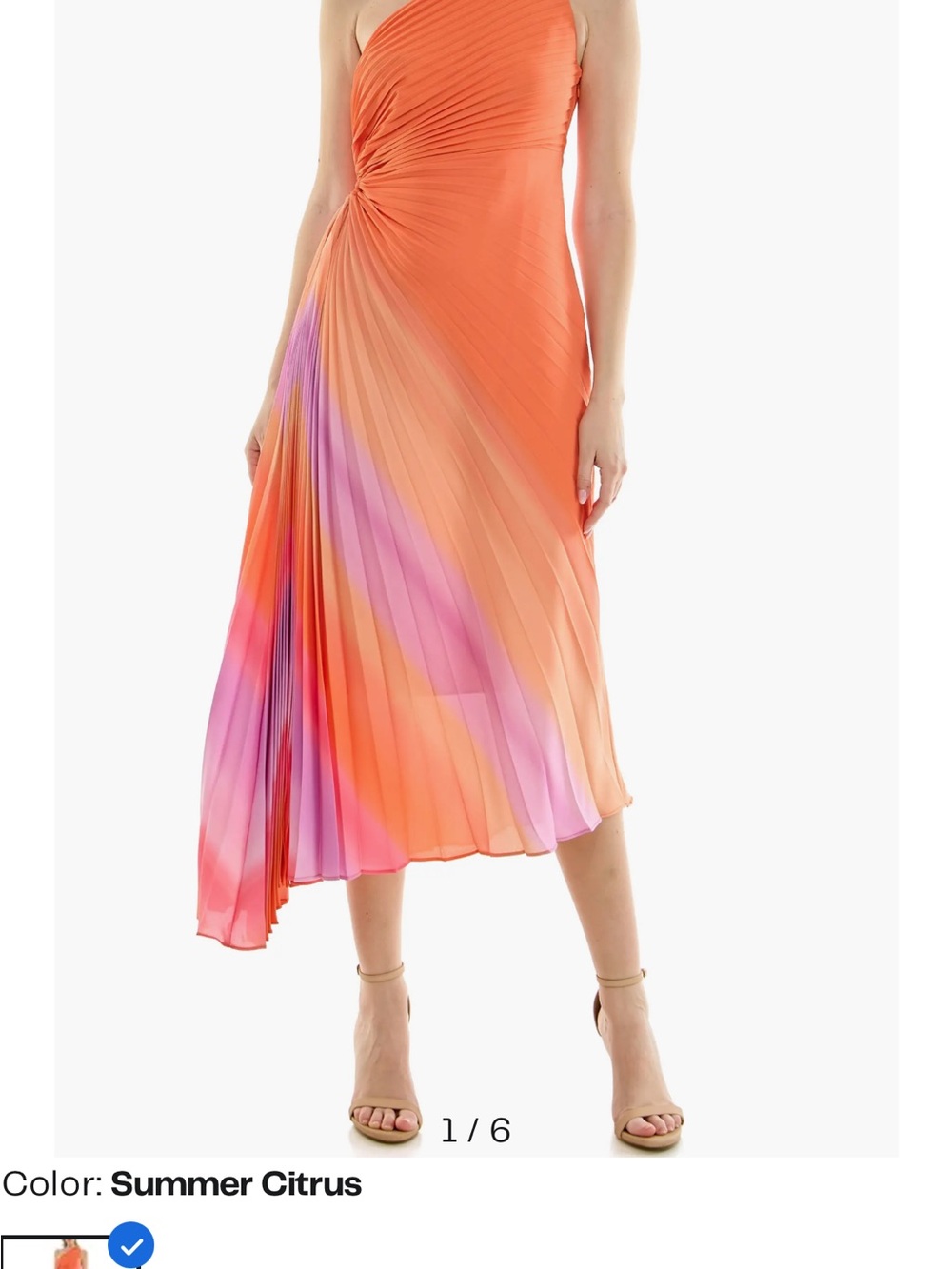 One-Shoulder Pleated Midi Dress in Summer Citrus - Picture 4 of 5
